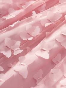 1 件女童蝴蝶雪纺公主裙，甜美细肩带夏季连衣裙 - 粉色 - 查看 5