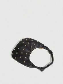 Fashionable Rivet Punk Style Shoulder Knot Underarm Crescent Moon Bag - Black - View 5
