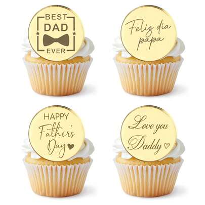Set de 5 piezas/10 piezas/20 piezas de decoraciones para cupcakes con tope de acrílico dorado que dicen "Feliz Día Papá", "Mejor Papá Siempre" y "Te amo Papi" para decoración de cumpleaños o Día del Padre