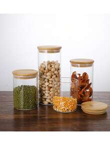1pc/6pcs Set High Borosilicate Heat-Resistant Glass Airtight Jars, Transparent Round Glass Food Storage Canisters With Lids For Kitchen, Snacks, Dry Goods - Transparent - View 10