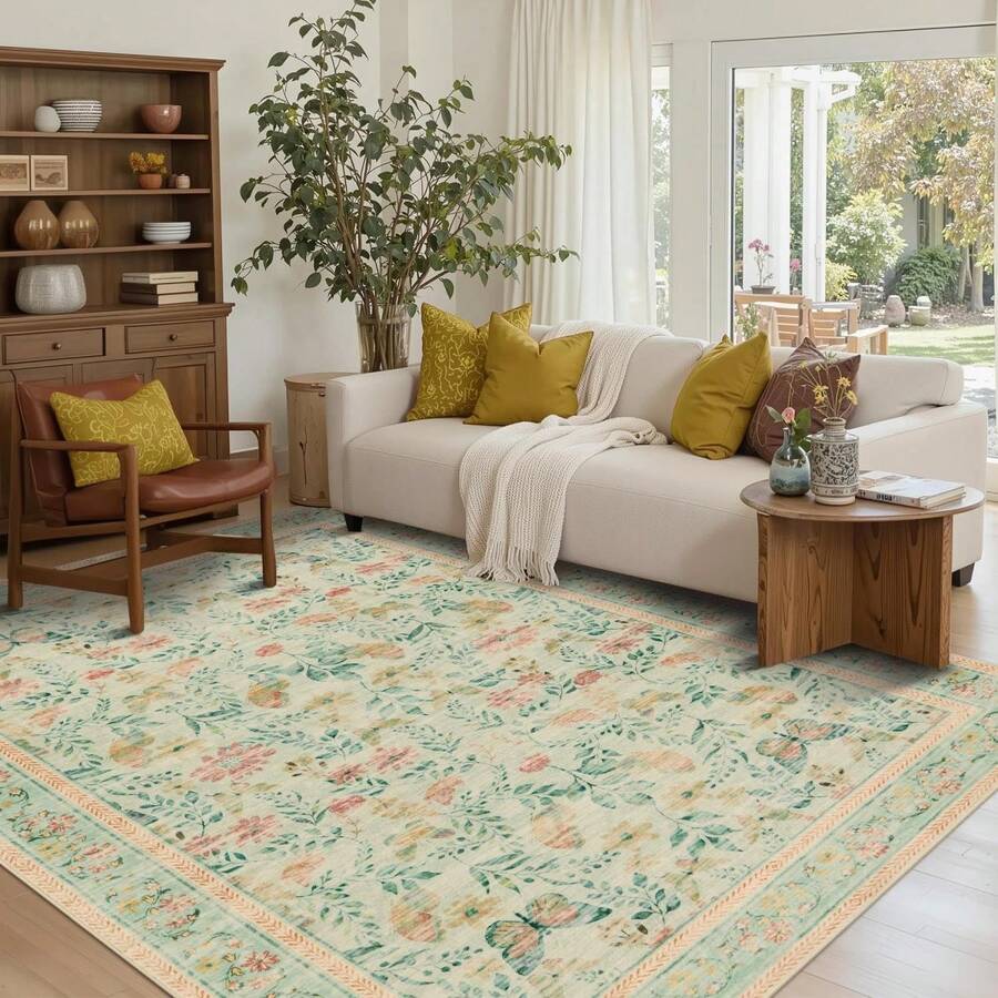 Black Border Floral Boho Vintage Graphic Printed Area Rug Sage Green Machine Washable Non-Slip Carpet For Living Room, Bedroom, Dining Room, Kids Room20*31in16*48in18*60in 5*7ft , Area Rug Doormat Kitchen Mat Non-Slip Washable Rug Mats, Suitable For Bathroom, Bedroom, Kids' Room, Living Room, Kitchen,1Pc Rug For Pet, Entrance Gift For Kids Pet Women Men Old People The Old Elder Grandma Grandpa Mother's Day, Father's Day, Thanksgiving, Christmas, Easter, Wedding, Graduation Season, Housewarming, Moving Party Floral Vintage Style, Enthusiast Gifts, Family Gift, Store Farm Gardon Lake Mountain Forest Snow Street Yard Pet Dog Sign, Game Science Abstract Animal Stone Canvas Art Vintage Deer Cow Cattle Sheep Bird Wall Decor Country Rustic Nature Wilderness Fossil Scenery Painting Posters Pictures Modern Minimalist Artwork Home Decoration For Kitchen Living Room Bedroom Bathroom Office School - Màu xanh Bạc hà - Xem 1