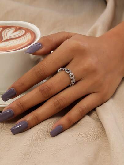 Nooxian Rhinestone Decor Chain Ring