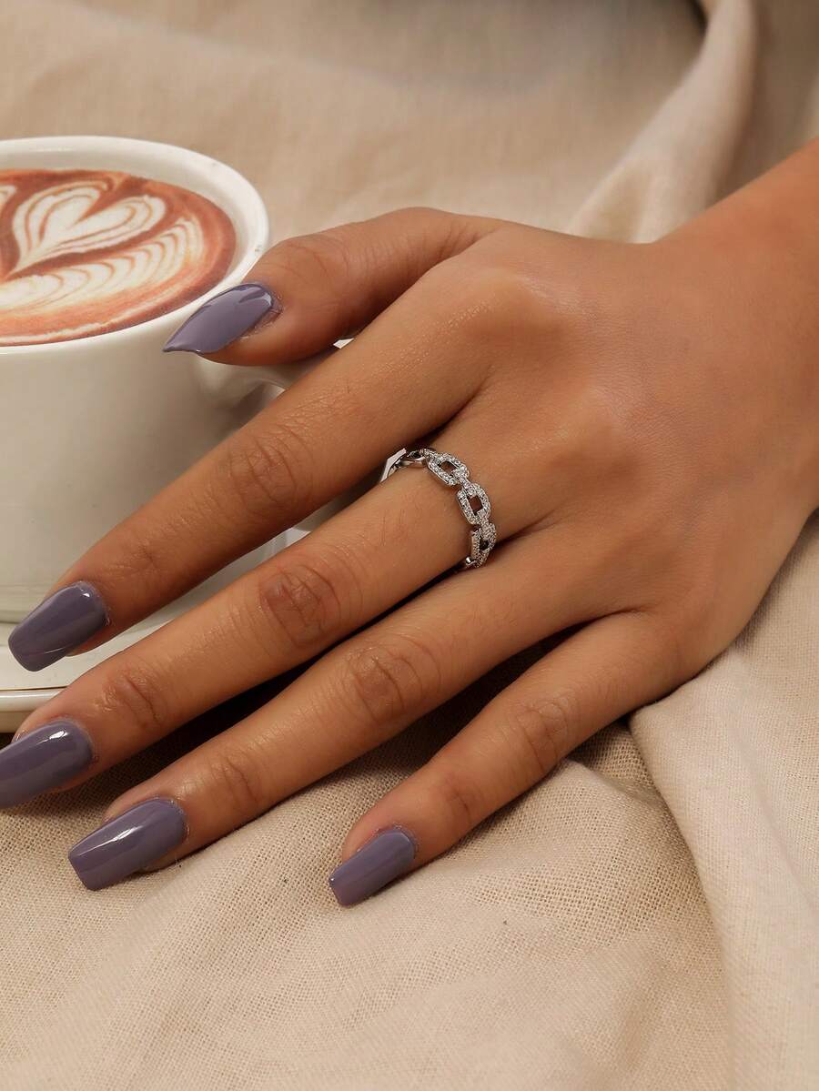 Nooxian Anneau de chaîne avec décoration de strass - Argent - Voir 1