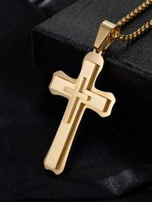 1pc Titanium Steel Layered Cross Necklace, Unisex Ornament Gift - Various - View 5