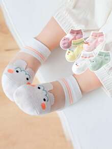 5 Pairs Cartoon Animal Theme Pattern Mesh Kids Short Socks, Lightweight Summer - Multicolor - View 9