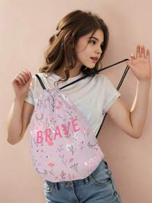 1pc Customized Name Graphic Drawstring Backpack, Can Be Customized According To Your Unique Design, Very Suitable For Children And Teenagers, Print Your Own Name Or Print Your Sister's And Classmate's Names As A Gift For Them Back To School Winter Gift Ideas Boy Girl Valentine's Day, Multi-Functional, Ornamental, Letter, Stylish, Modern, Colorful, Kawaii, Adorable, Cute, Casual, Custom, Personalized, Unique, Customized, Son, Daughter