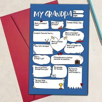 1 张创意爷爷节贺卡（带信封）（12 厘米 * 17 厘米） - “我的爷爷”按年龄设计，个性化问答，非常适合父亲节、祖父节和祖父母感谢，祖父母感谢卡 | 俏皮的 De