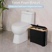 1pc Bathroom Toilet Paper Holder With Storage, Bamboo Toilet Paper Storage Bin, Toilet Paper Storage With Lid, Bathroom Toilet Paper Organizer And Storage, Toilet Paper Storage Basket, Toilet Paper Holder For Bathroom, Toilet Tissue Dispenser For Home, Office - Multicolor - View 10