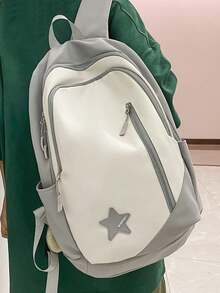 Large Capacity Contrast Color Backpack, Japanese Style Minimalist Versatile Design - Multicolor - View 3