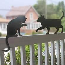 Black Metal Elegant Cat Garden Decor - Captivating Shadows Yard Art Fence Decor, Outdoor Silhouette Sculptures, Ideal For Cat Enthusiasts