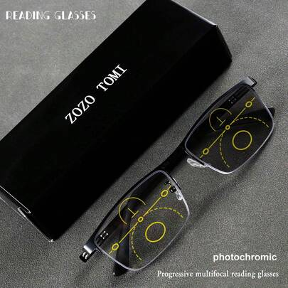 Gafas de lectura progresivas multifocales fotocromáticas, con montura a media pata de metal TR, marco flexible y ligero, para uso unisex