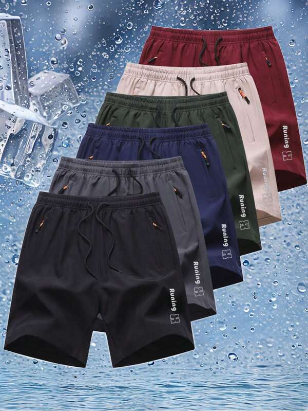 1pc Men Casual Sports Shorts, Quick-Dry Running Fitness Workout Breathable Running Letter & Geometric Print Shorts