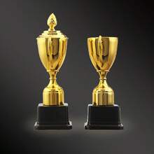 1 个金色塑料奖杯，足球篮球冠军体育比赛奖杯，适合学校运动会创意（奖杯上的划痕是工艺的正常部分，不会影响使用，请参考图 7-10 了解实际产品图片）