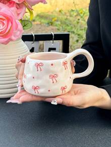 1 件粉色蝴蝶结陶瓷捏杯，韩式 Ins 风格手绘可爱杯子，高品质女士礼品杯、咖啡杯、茶杯，适合居家、派对、生日礼物、纪念品、开斋节返校 - 彩色 - 查看 9