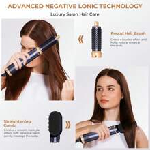 UKLISS Escova para Modelagem de Calor Multifuncional 5 em 1 e Ferro de Cachos | 3 Ajustes de Temperatura e 5 Cabeças Intercambiáveis para Cachos, Ondas, Alisamento | Essenciais de Volta às Aulas, Prime Day & Presente de Viagem de Verão (Design Azul Elegante Dourado/Dourado Branco/Dourado Preto)
