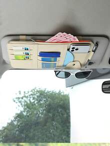 汽车遮阳板收纳袋，多口袋汽车遮阳板收纳袋，汽车遮阳板太阳镜架，皮革口袋收纳袋 - 多口袋时尚眼镜收纳袋，卡片和执照，登记和保险文件夹，卡车和汽车个人物品收纳袋，太阳镜，适合大多数车辆