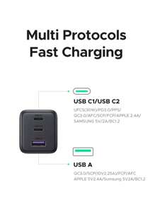 UGREEN شاحن جداري متعدد المنافذ متوافق مع أجهزة 16 15 14 برو ماكس، بقدرة 30 واط من نوع USB-A وC وتقنية GAN محول مناسب للسفر والمكتب والإقامة والمنزل
