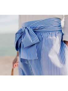 经典条纹休闲通勤束腰显瘦女裙 - 藍白色 - 查看 2