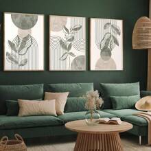 1/3Pcs Bohemian Style Posters Abstract Line Art With Plant Elements Wall Arts, Optional Frame Suitable For Home Office, Bathroom, Living Room, Bedroom, And Dining Room Decoration Optional Frame ,Wall Art With Frame