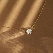 1 Stück Edelstahl Pfirsichblüten & Muschel Anhänger Halskette, süße elegante Choker Halskette für Frauen, Retro 18k Gold Muschelblumen Halskette im neuen Design für den täglichen Gebrauch für Frauen