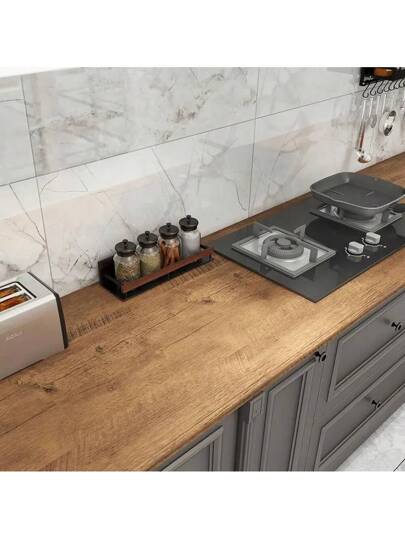 Realistic Wood Grain Waterproof, Oil Proof PVC Self Adhesive Film Kitchen Backsplash, Countertop, Cabinet Renovation Sticker, Holiday Year Round DIY Home Improvement, Minimalist Wrap Material, Wooden Accessories