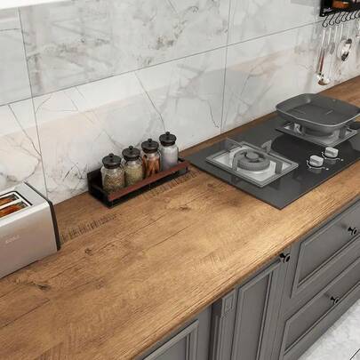 Realistische, waterdichte en oliebestendige PVC-zelfklevende folie met houtnerf - Keukenachterwand, aanrechtblad, kastrenovatiesticker, decoratie voor de feestdagen en het hele jaar door, doe-het-zelf-huisverbetering, minimalistisch design | Zelfklevend foliemateriaal, keukenaccessoires met houtnerf