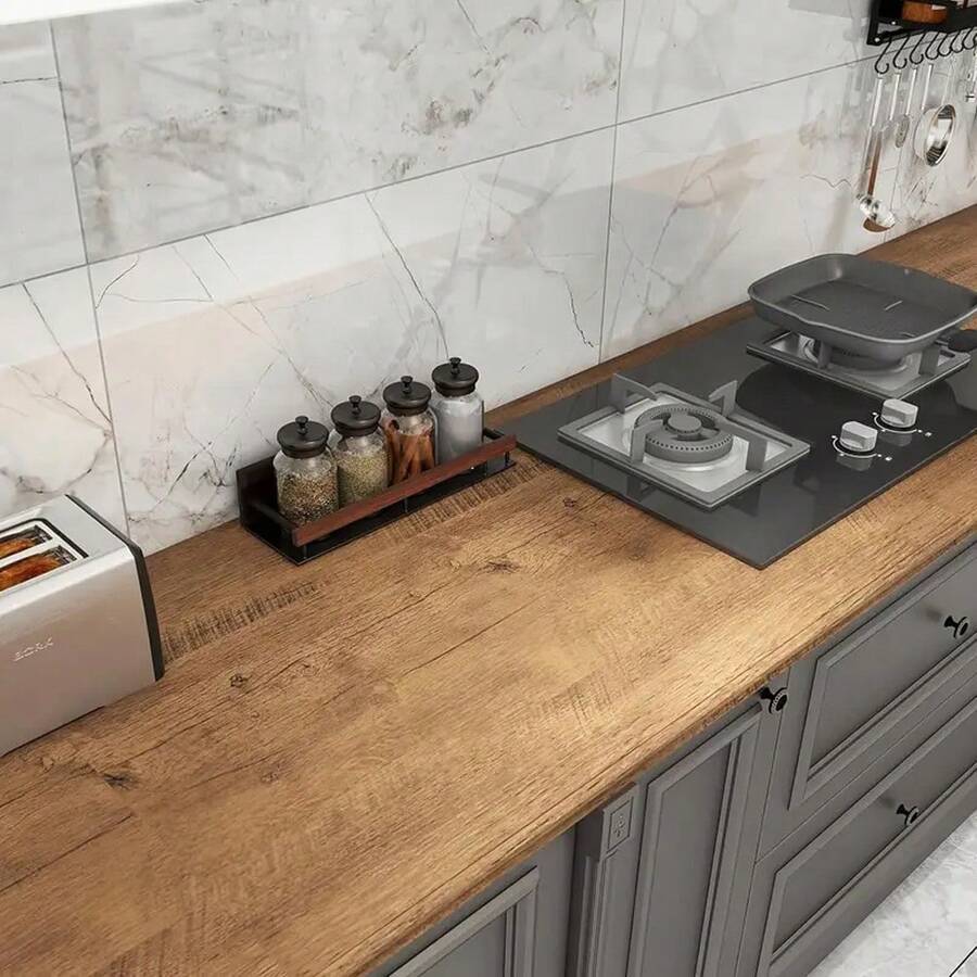 逼真木纹防水防油 PVC 自粘膜 - 厨房后挡板、台面、橱柜翻新贴纸、节日及全年装饰 DIY 家居装修、极简设计 | 自粘包装材料、木纹厨房配件 - 彩色 - 查看 1