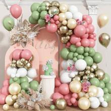Juego de 128 piezas Arco corona decoración de fiestas Globos, combinado de 5/10 pulgadas, que incluye rosa retro, verde gris, blanco, color nude, dorado metálico, adecuado para cumpleaños, decoraciones de fiestas, ceremonias de graduación, compromisos, decoraciones de boda, fiestas de baby shower, fiestas de revelación de género, decoraciones de despedidas de soltero, decoraciones de fiestas campestres | Globos de látex de alta calidad