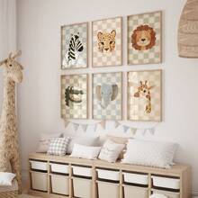 1/6 piezas Cuadros de arte de pared con animales, impresiones en lienzo de cocodrilo, león, elefante, jirafa, cebra, leopardo, lindos animales de dibujos animados, decoración para habitaciones de bebés, niños y salas de juegos sin marco