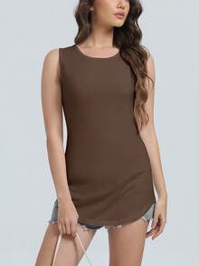 Speed mate [Spring/Summer New Launch] Women's Long Sports Top Tees, Loose Round Neck Casual Tunic Tops - Brown - View 7