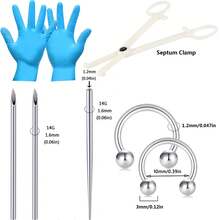 Piercing Kit With Disposable Stainless Steel Needles, Clamps, Taper For Belly Button, Nose, Septum, Nipple, Tongue, Eyebrow, Lip - Silver - View 16