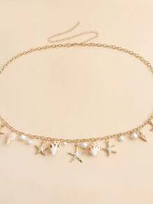 1 pieza Cadena de Body para mujer de playa, cadena de cintura con diseño de estrellas de mar y conchas de estilo oceánico, usar con bikini sexy