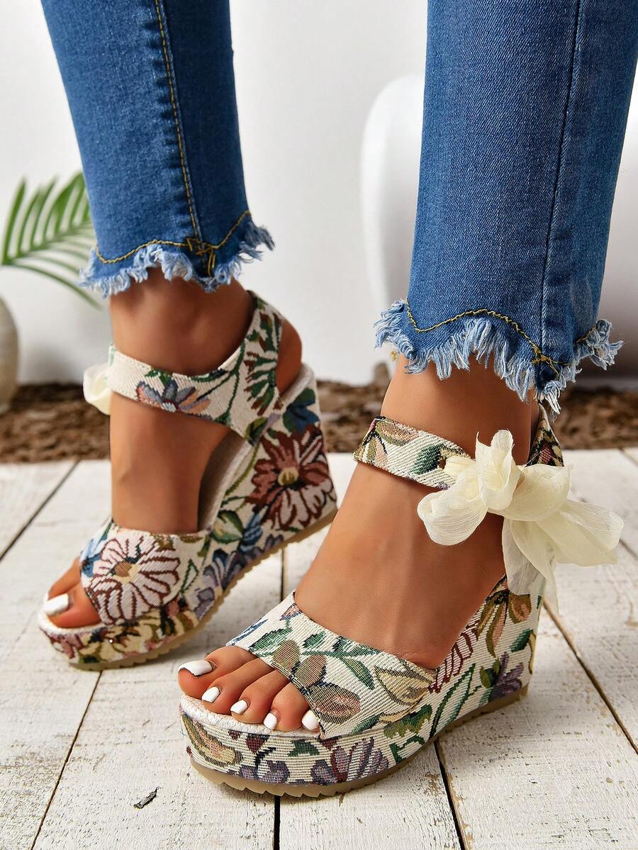 Sandálias plataforma femininas, sandálias estilo boêmio, sapatos casuais, estilo férias, sandálias plataforma com design de sola grossa, sapatos plataforma versáteis da moda, sapatos casuais à beira-mar, estilo