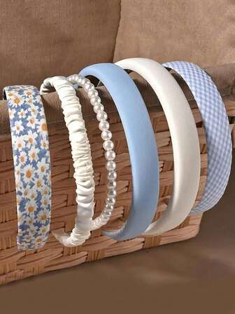 6 件优雅波西米亚褶皱头带，多色，清新迷人风格，适合日常佩戴，春夏季，发带，发箍