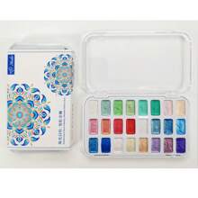 Set de pintura de acuarela sólida metálica perlada de 24 colores con brillo dorado: perfecto para el arte de uñas, pintura Thangka, dorado y diseños artísticos - Paleta compacta y práctica para viajar, vuelta al colegio, útiles escolares