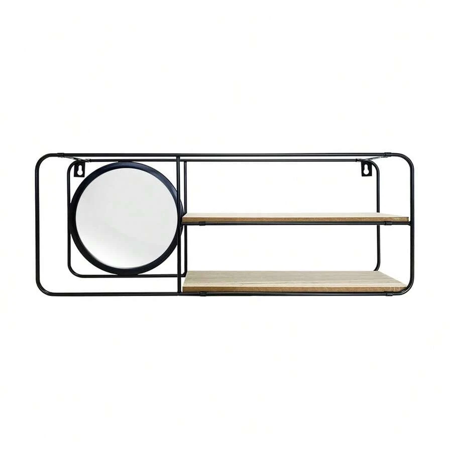 Acomoda Textil Estantería para Pared de Madera y Metal Moderna y Resistente para Organizar. Estante para Dormitorio, Cocina, Baño y Oficina de Fácil Instalación. (2 Baldas + Espejo, 50x10x19 cm) - Marrón - Ver 1