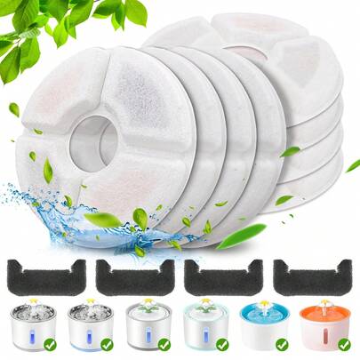6/8/12 قطعة بدائل فلتر نافورة الحيوانات الأليفة، فلاتر الكربون المنشط للمياه لنوافير المياه للكلاب والقطط، فلاتر موزع المياه الأوتوماتيكي للنباتات لمعظم نوافير المياه سعة 54 أونصة/1.6 لتر