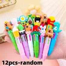 1/4/20/8/10/24/12pcs Random Cartoon Cute Four Color Mini Color Ballpoint Pen For Students, Four Color Mini Color Ballpoint Pen, Craft Pen Color Pen, 4 Color Ink, For Student Office Stationery Gift Set, Press Pen 0.7mm Refill, Back To School Essentials, School Supplies