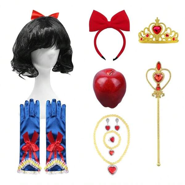 Dress Up Crown Princess Accessories Gloves Wand Crown Jewelry Set Bracelet Necklace Braid For Princess Dress Clothing Cosplay Dress UP