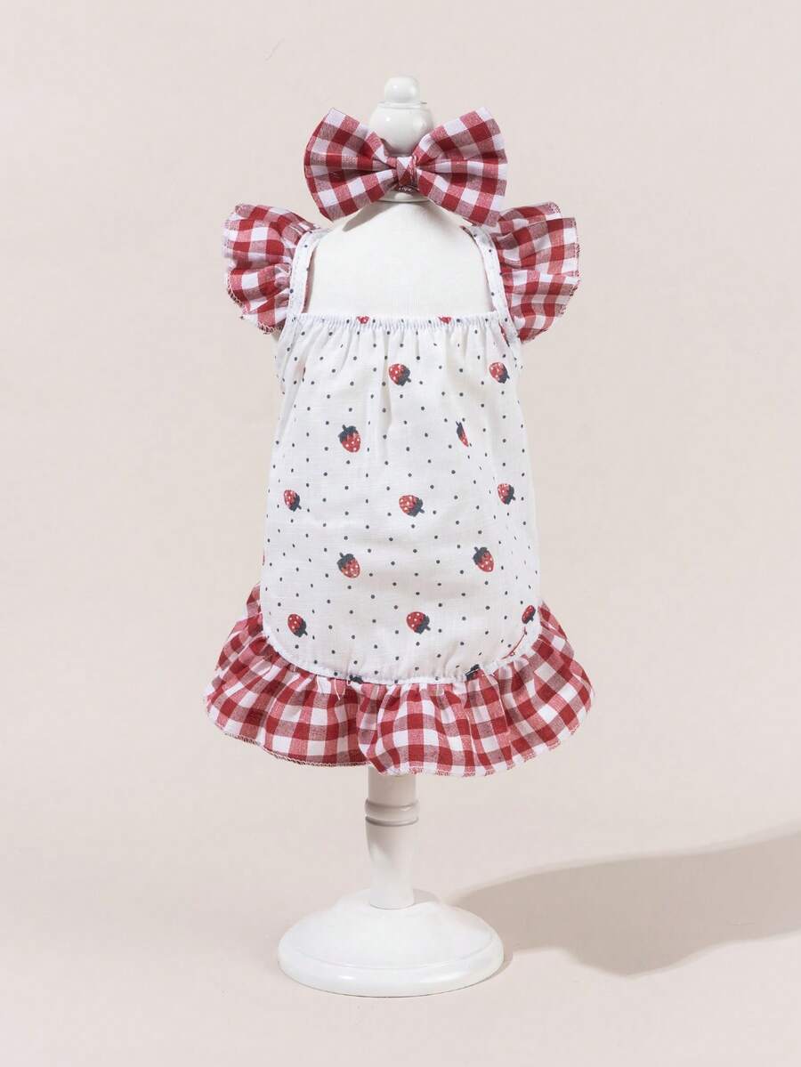 一套宠物薄纱礼服，带蝴蝶结，可爱印花宠物婚纱，弹力网纱公主裙，适合猫狗 - 彩色 - 查看 1