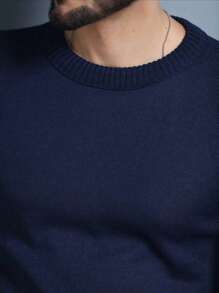 Sueter tricot masculino casaco blusa de frio gola redonda manga longa blusa de Lã