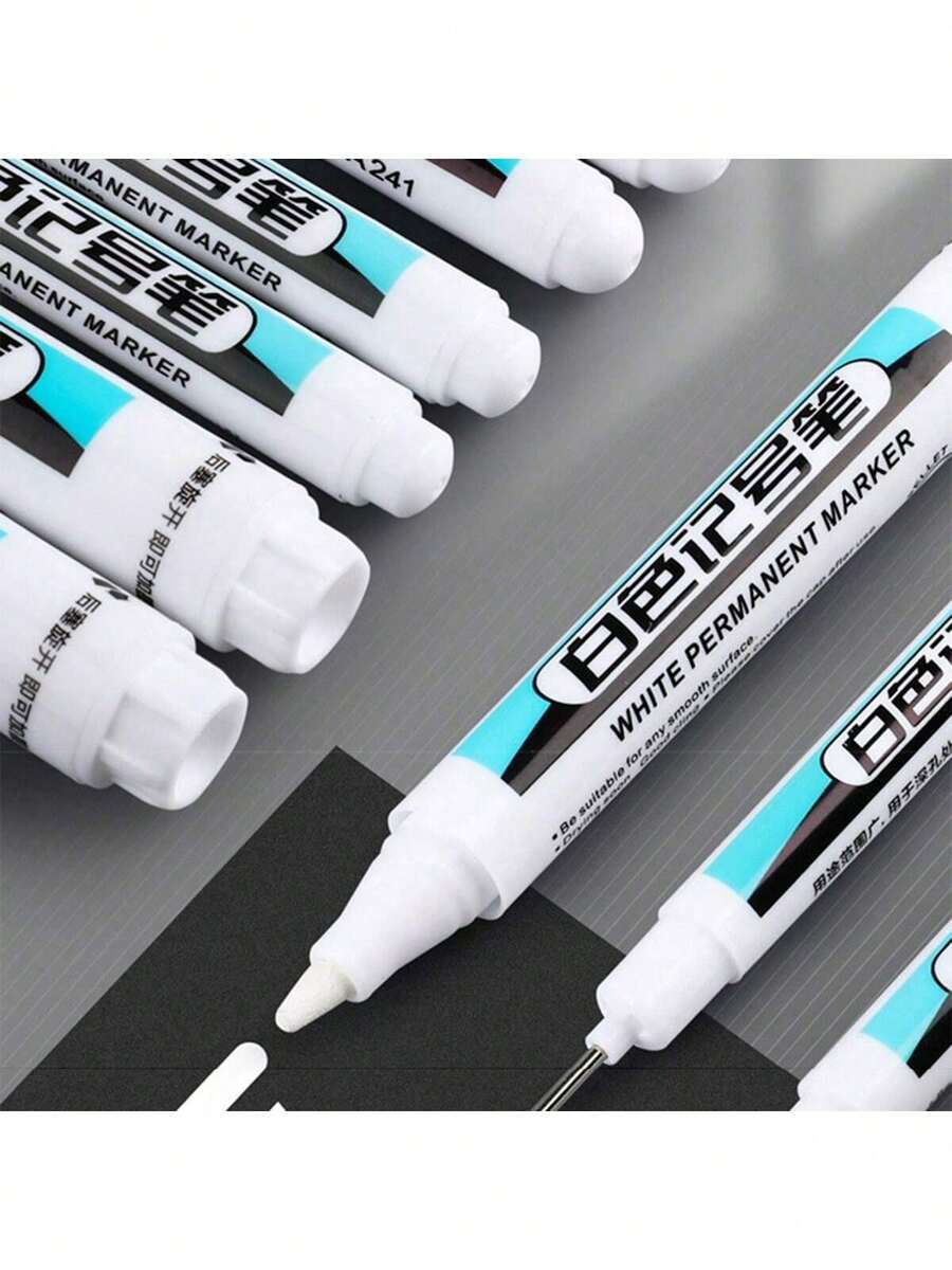 3 支白色记号笔，笔尖（0.7 毫米、1 毫米、2.5 毫米），深孔防水记号笔，木工记号笔，非常适合木工、建筑师、建筑商、玻璃、轮胎、笔记本和艺术项目 - 白色 - 查看 1