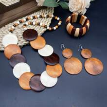 4pcs/2pcs Set Bohemian Vintage Wooden Disc Earrings, Necklace, Bracelet Jewelry Set, Hypoallergenic Holiday Accessories, Fashion Daily Wear Gift For Women