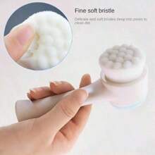 Multi Functional Double-Sided Manual Face Brush With Soft Fiber Bristles For Daily Room Temperature And Cleaning. Silicone Brush Head For Deep Exfoliation Massage. Handheld Ergonomic Stand Up Handle Cleanser Helps Remove Cosmetic Impurities And Refine Pores. Suitable For All Skin Types. Essential Beauty And Skincare Program Accessories For Men And Women. White Brush Body Standing Design