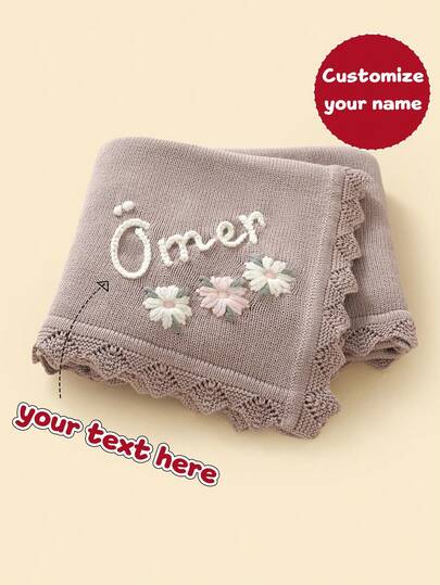 1 st. anpassningsbar handbroderad stickad babyfilt, elegant pastoral stil med romantisk vågig kant, bekväm minimalistisk design, lämplig för alla årstider, multifunktionell, dekorativ, bokstavsformad, snygg, modern, färgglad, söt, bedårande, avslappnad, anpassningsbar, personlig, unik, anpassad, perfekta presenter till honom, perfekta presenter till henne