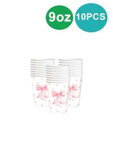 10件粉色蝴蝶结托盘粉色纸盘一次性可爱蝴蝶结派对托盘蝴蝶结晚餐甜点蛋糕托盘单身派对主题派对