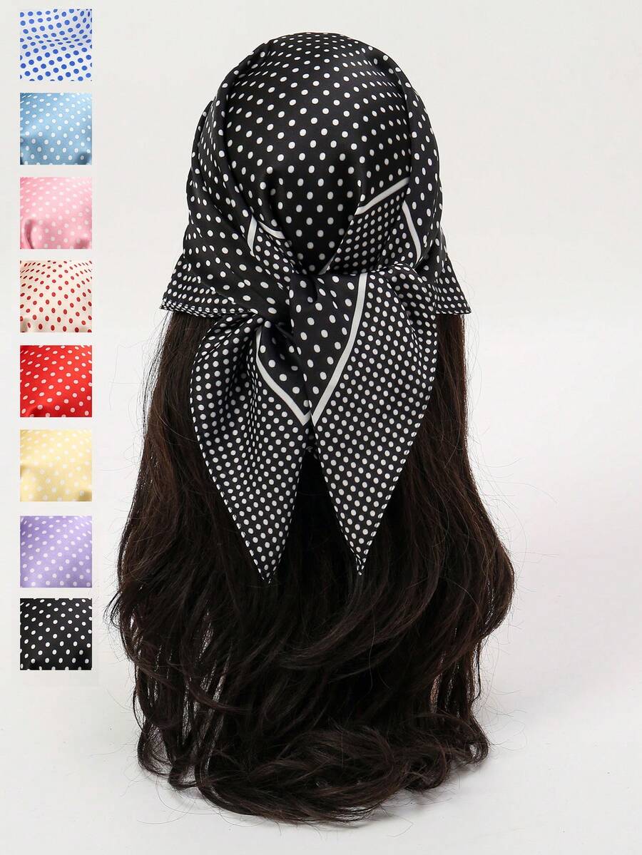 1pc Polka Dot & Plaid Printed Bandana, New Vintage Style Square Scarf, Women Breathable Sun Protection Headscarf, Neckerchief
