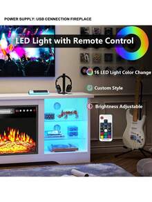 58" Fireplace TV Stand With 18" Flame Fireplace – Entertainment Center With RGB LED Light Strip, Modern Storage Console For 65" TVs, Remote Control - White - View 9