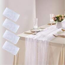 1/2 Pieces Set Sheer White Pearl Transparent Tablecloth, Soft Lace Decor White Lace Fabric Net Tulle, Suitable For Bridal Veil, Tablecloth, Home Decor, Wedding, Valentine's Day, Thanksgiving Decoration - Solid Color - View 2