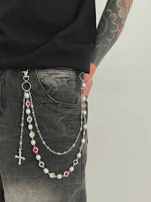 1件男士仿珍珠镶嵌十字架金属吊坠，时尚配饰，嘻哈朋克风裤链、钥匙链、腰饰，适合男士街头、学院、户外、万圣节、秋冬季、派对、旅行、日常佩戴 - 款式4 - 查看 17